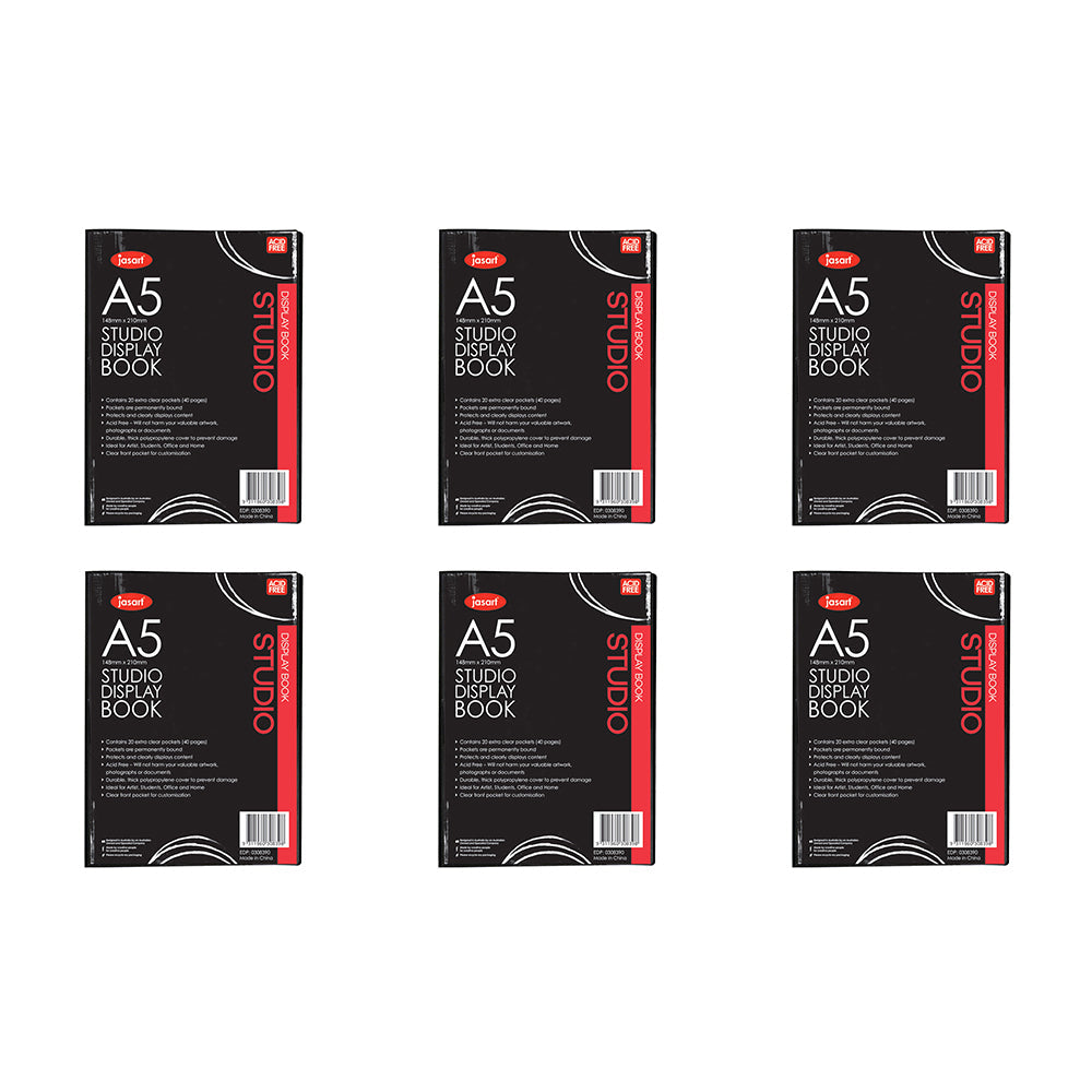 Jasart A5 Studio Display Book School Artworks Protector/Organiser 20 Pockets (6 Pack)
