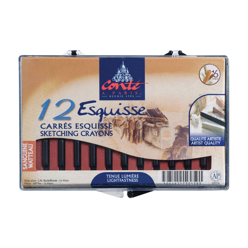 Conte Carre Sketching Crayons Art Drawing/Colouring Set Watteau Sanguine (12 Pieces)