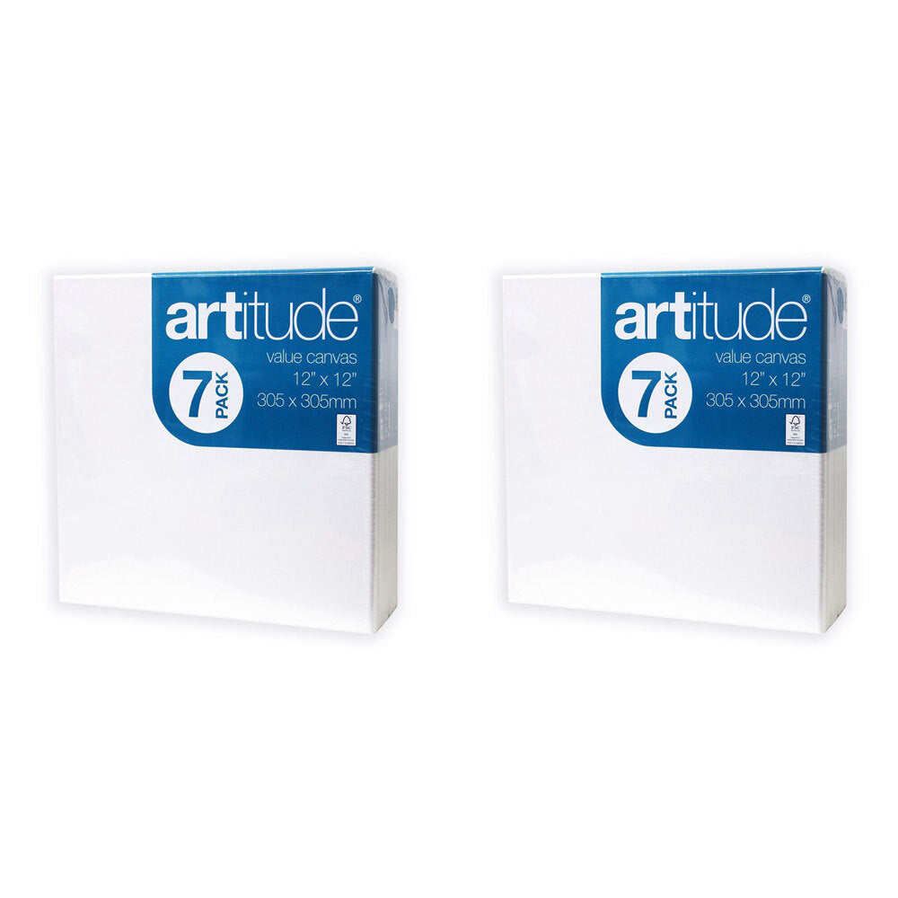 Artitude 7pc Artitude Stretched Canvas 12x12" Art/Craft Accessory Oil/Acrylic Painting (2 Pack)
