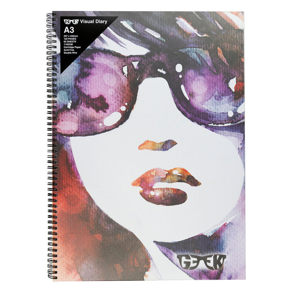 Geek Visual Diary Girl In Shades A3 Journal Home School Drawing/Graphic Design