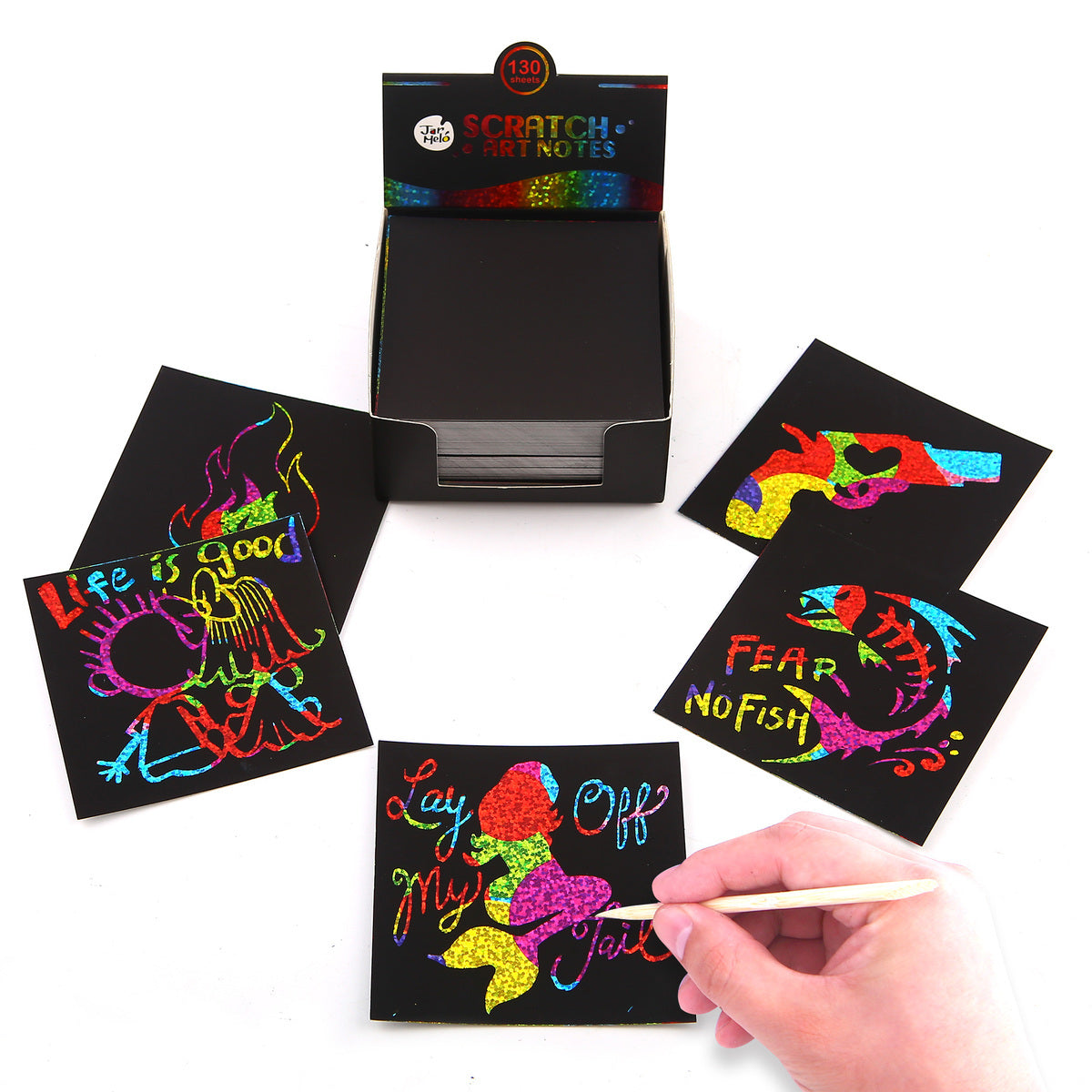 Jarmelo Scratching Draw Rainbow Card Kids Play Set Glittery Notes w/Stylus 3+ — image 2