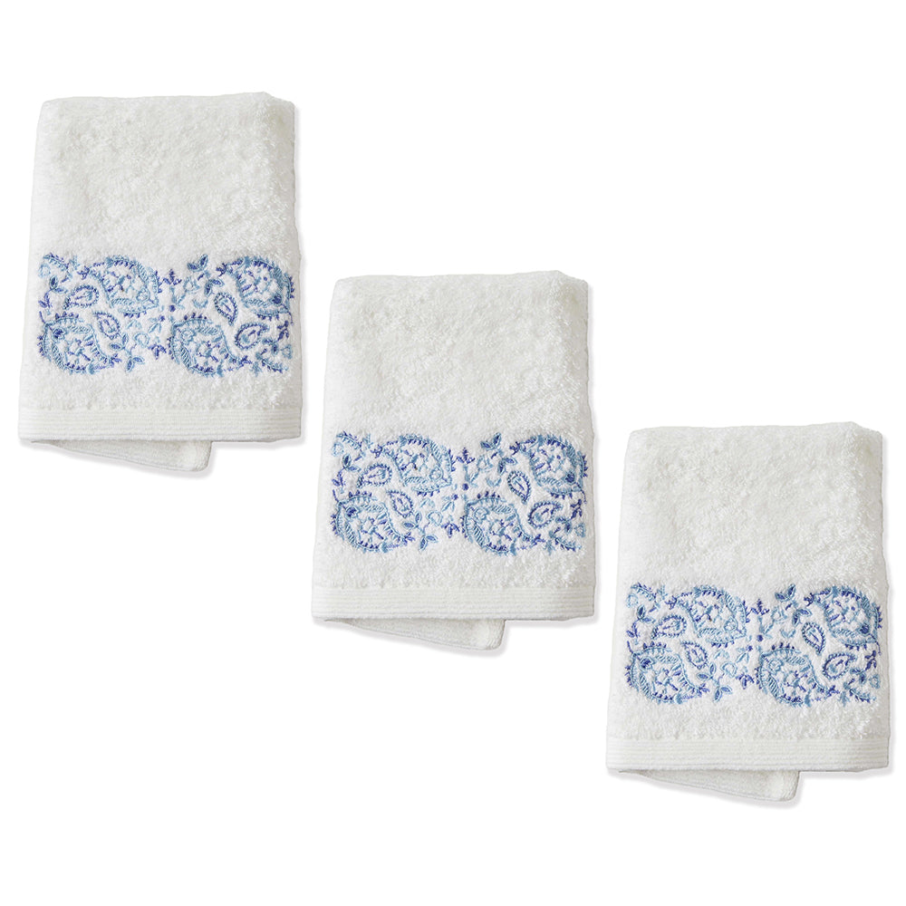 Pilbeam Living Paisley 32x32cm Cotton Face Washer Absorbent Towel Cloth White (3 Pack)