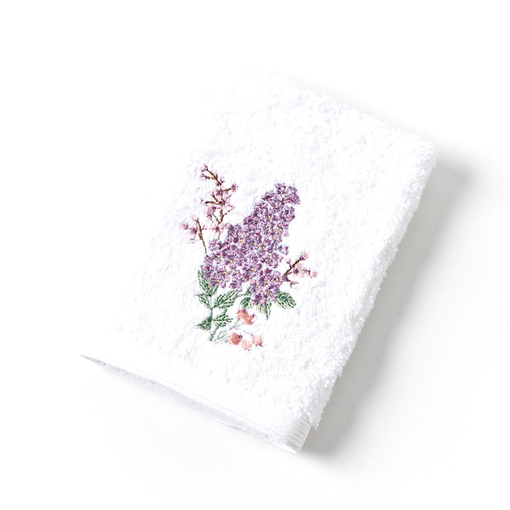 Pilbeam Living Cotton 32cm Lilac Bouquet Face Washer Cloth Hand Towel White