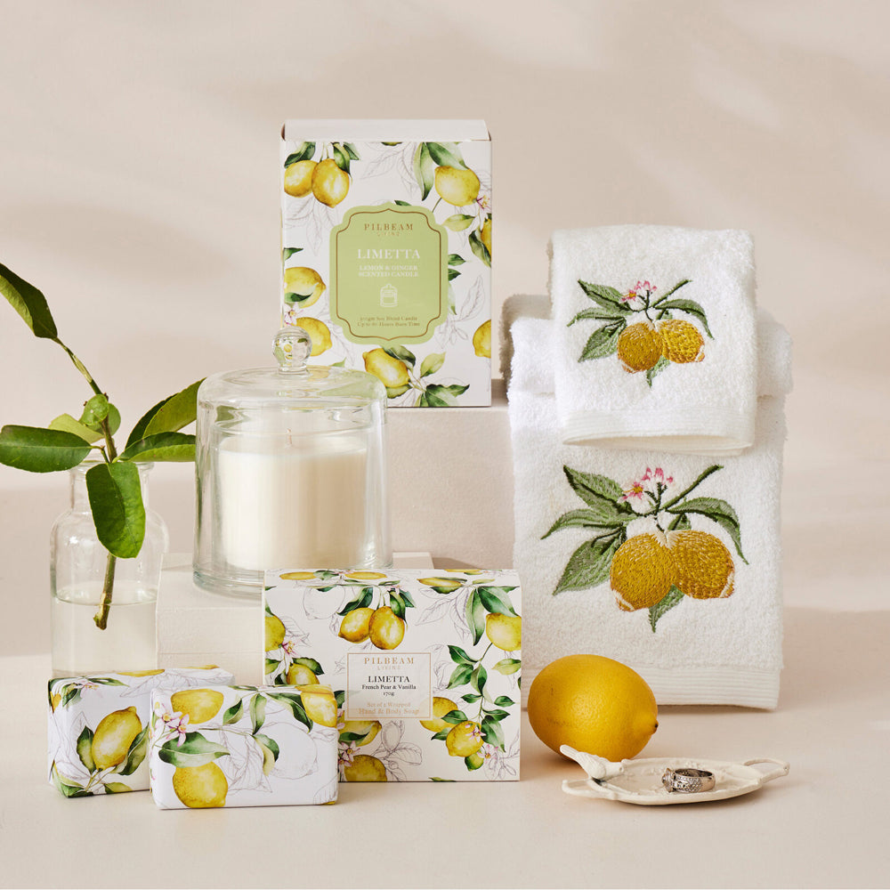 Pilbeam Living Cotton Limetta Face Washer Hand Towel Bathroom Decor WHT/Lemon — image 2