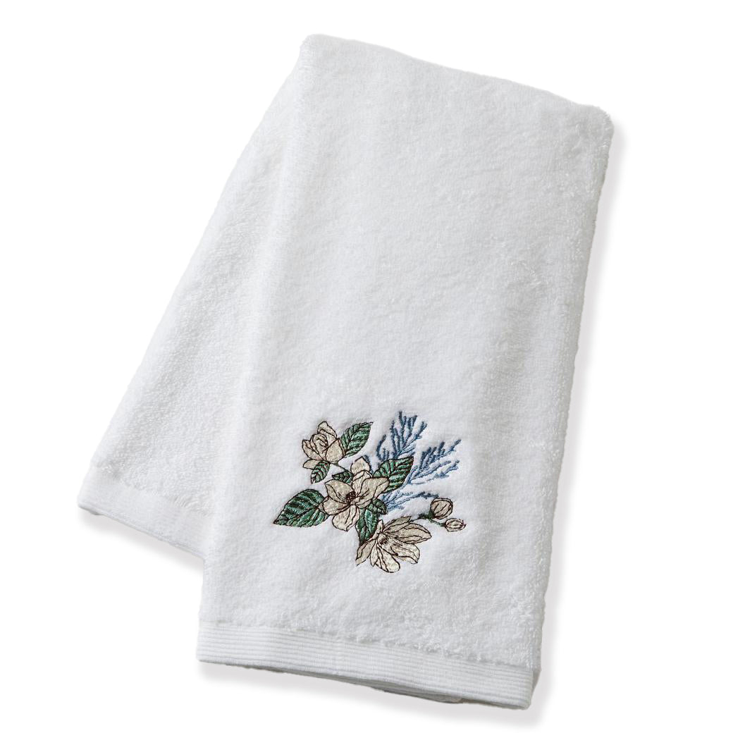 Pilbeam Living Magnolia Floral 42x65cm Cotton Soft Hand Towel Washer Cloth White
