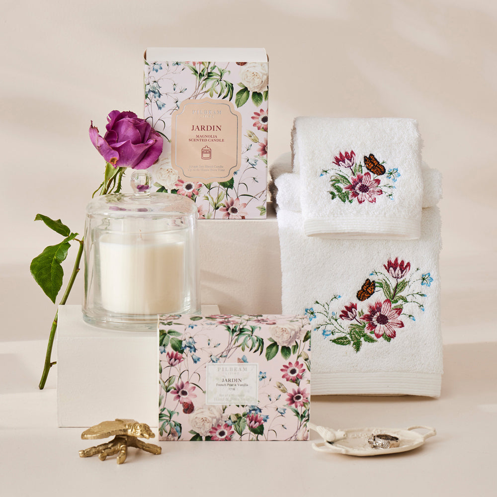 Pilbeam Living Cotton Jardin Hand Towel Bathroom Decor - White/Pink (2 Pack) — image 3