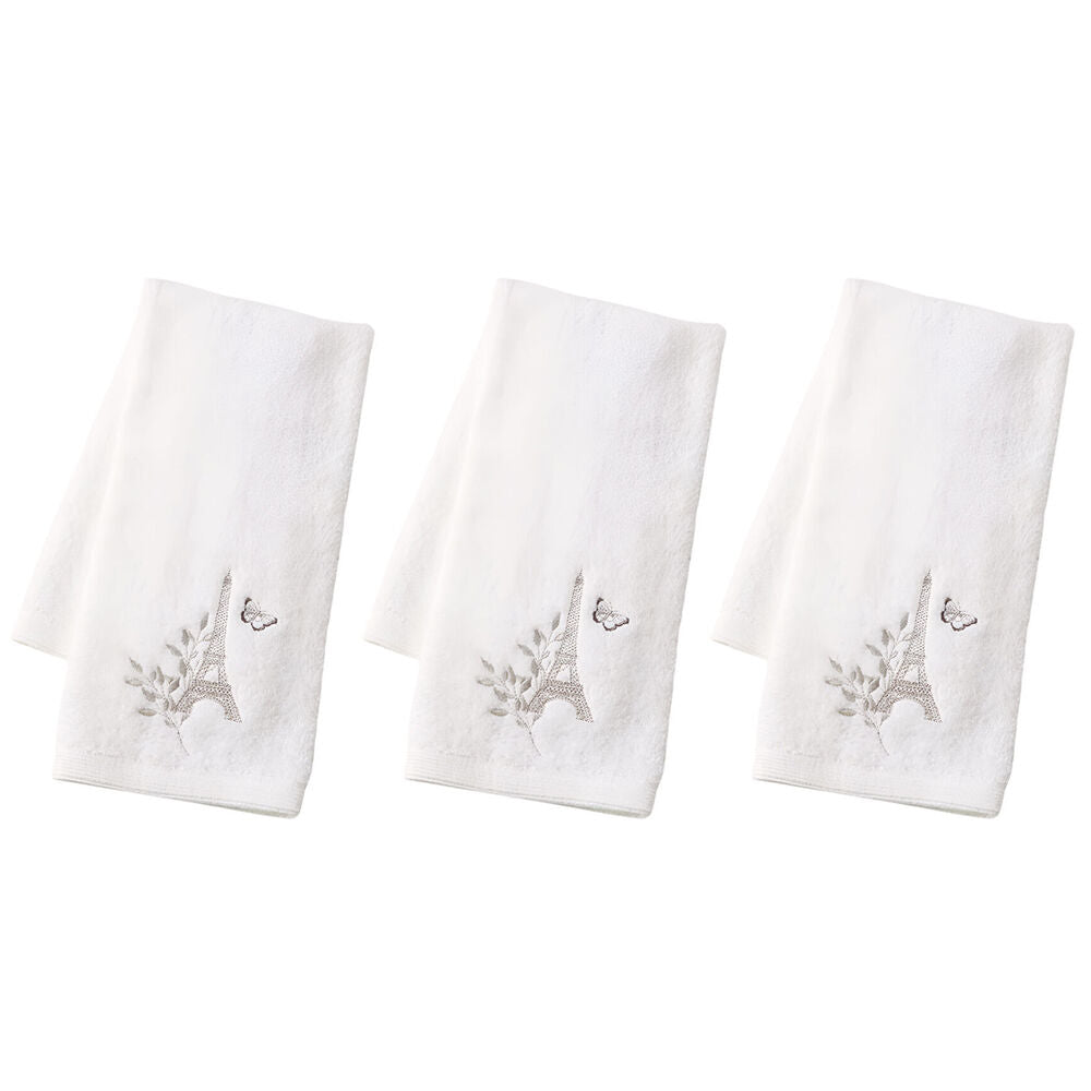 Pilbeam Living Amour Hand Towel Absorbent Embroider 100% Cotton White 65cm (3 Pack)