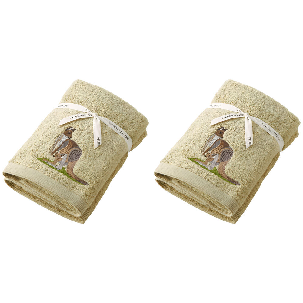 Pilbeam Living 2pc Pilbeam Living Kangaroo Hand Towel Set 100% Cotton Absorbent Sage Green (2 Pack)