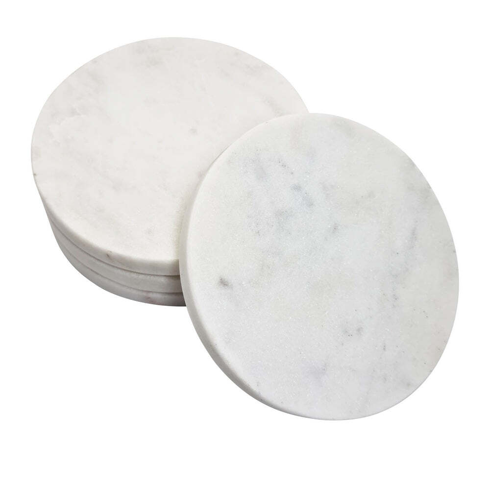 J. Elliot J.Elliot Berna 10cm Marble Coasters Set Handmade Round Drink Mat/Pad White (4 Pieces)