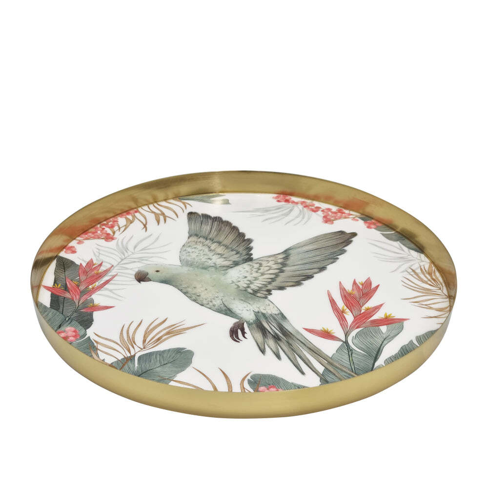 J. Elliot J.Elliot Home Tropical 35x2.5cm Round Serving Tray Metal & Enamel Large Gold — image 2