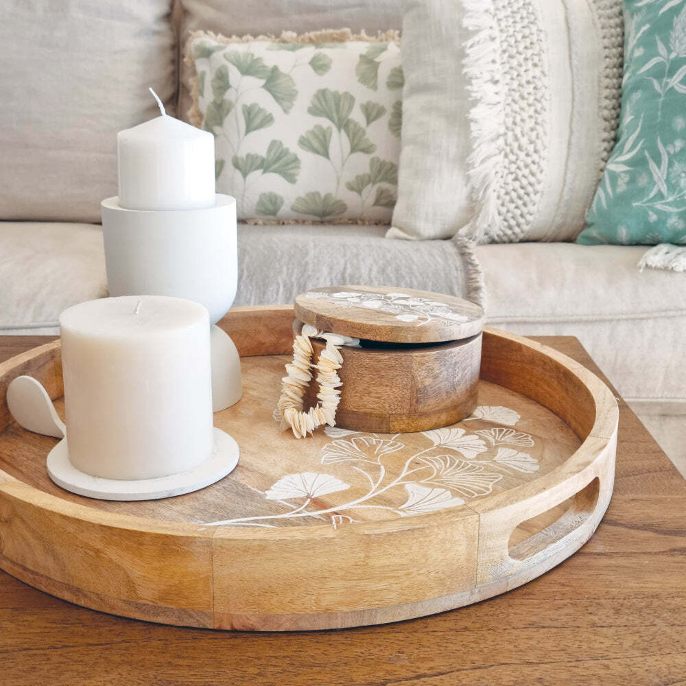 J. Elliot J.Elliot Home Ginkgo 15cm Round Mango Wood Trinket Box Storage Decor Natural — image 4