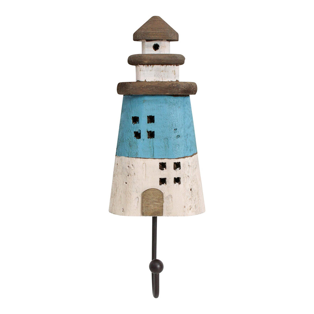LVD Reclaimed Timber 24cm Light House Hook Storage Wall Hanging Home Room Decor Blue