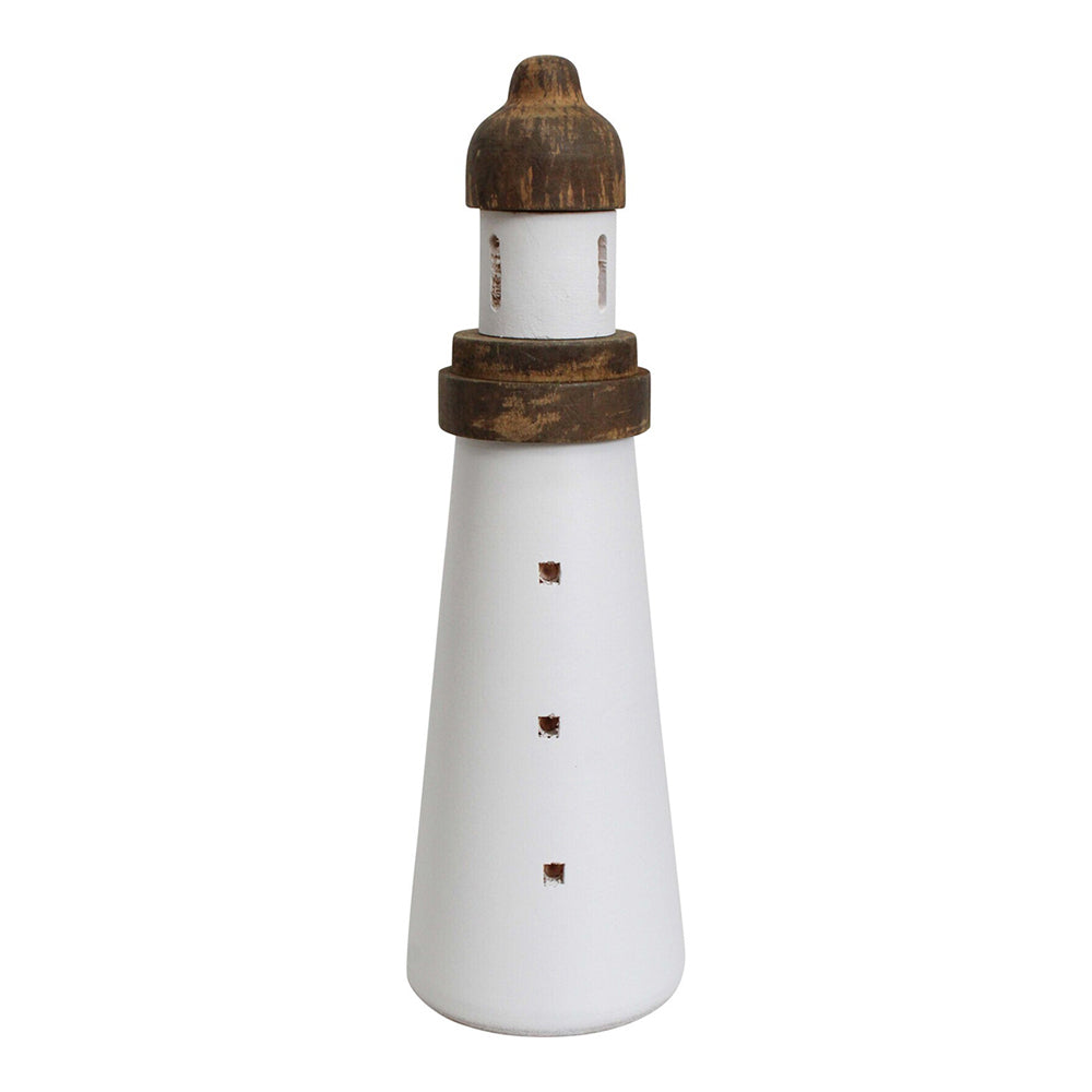 LVD Timber 28cm Hamptons Light House Sculpture Figure Home Room Tabletop Decor White
