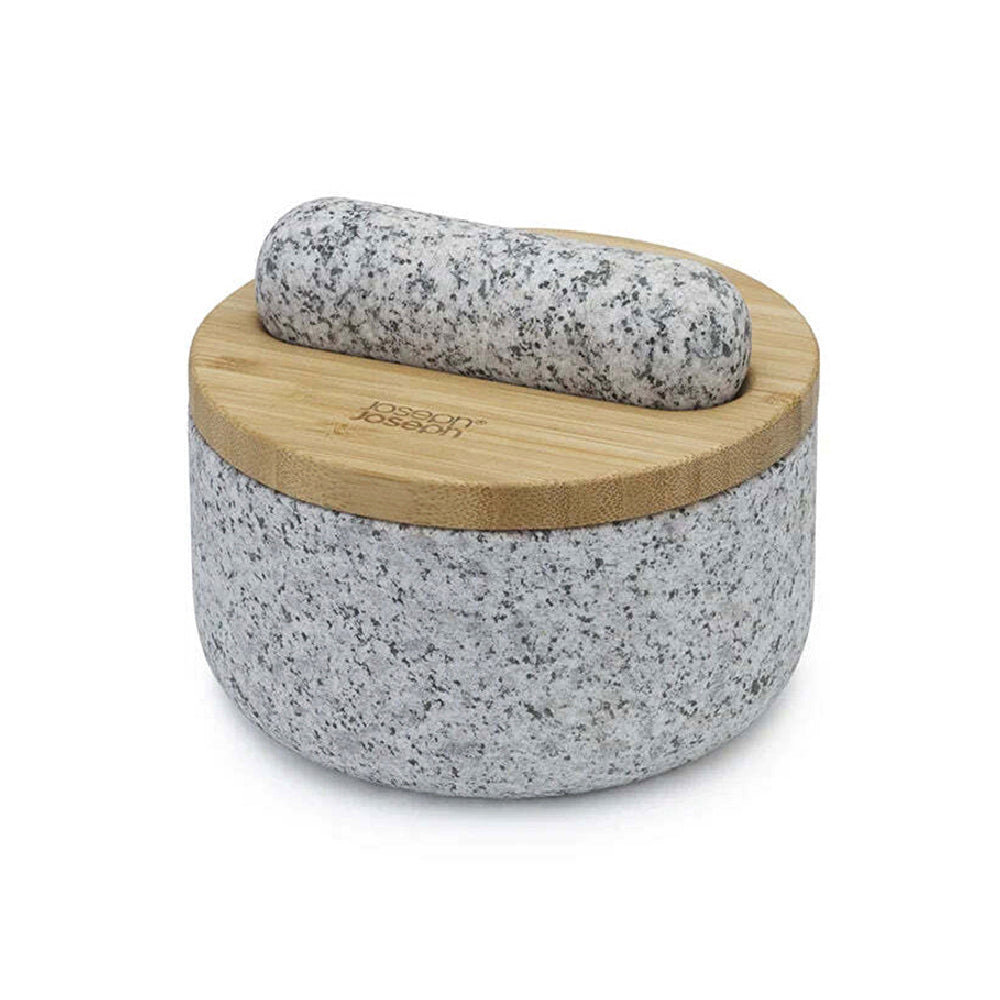 Joseph Joseph Dash Pestle & Mortar with Bamboo Cover Lid Kitchen Tool Granite