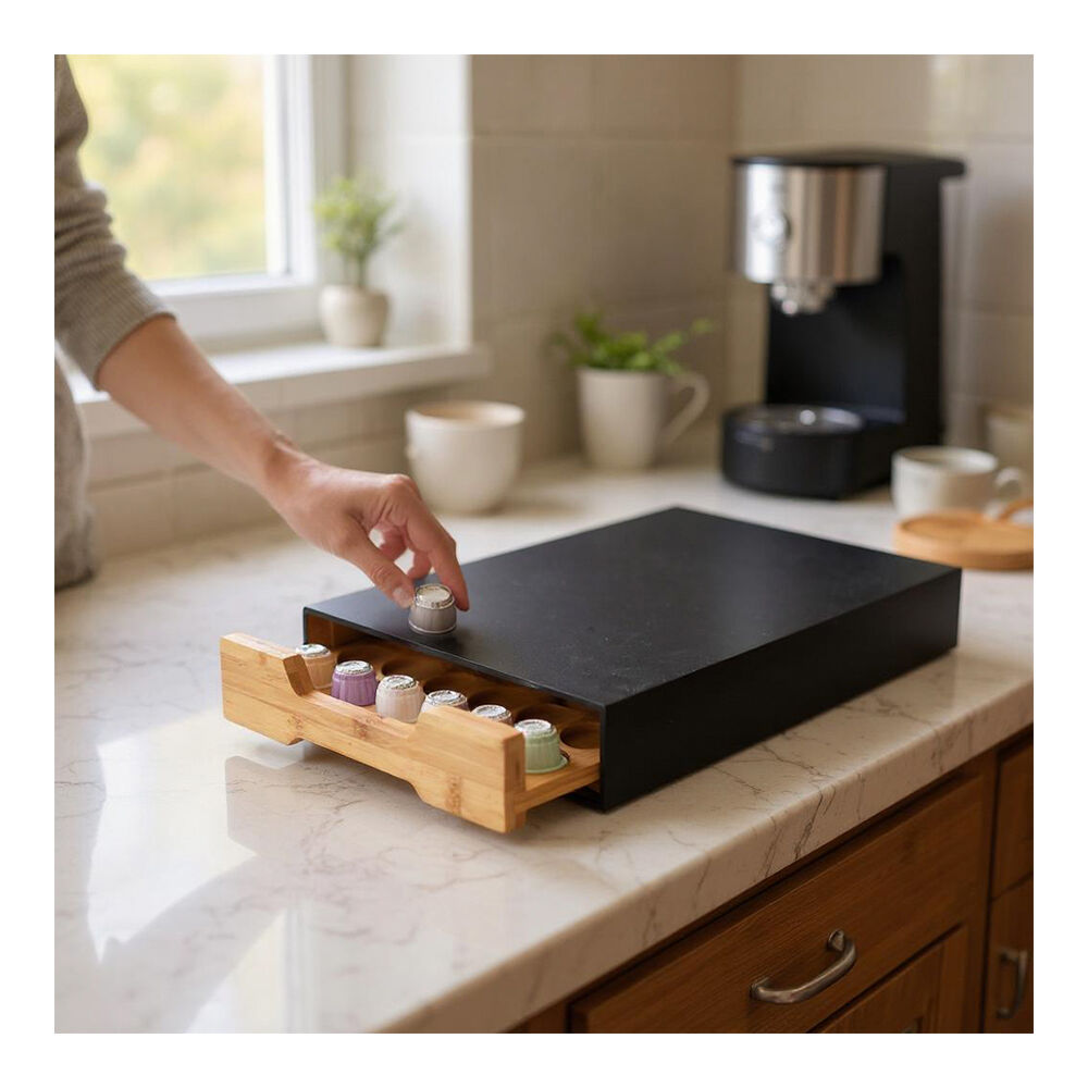 NF Living Bamboo Pod Storage 40x24x6 Coffee Capsule Drawer Home Décor Black — image 2