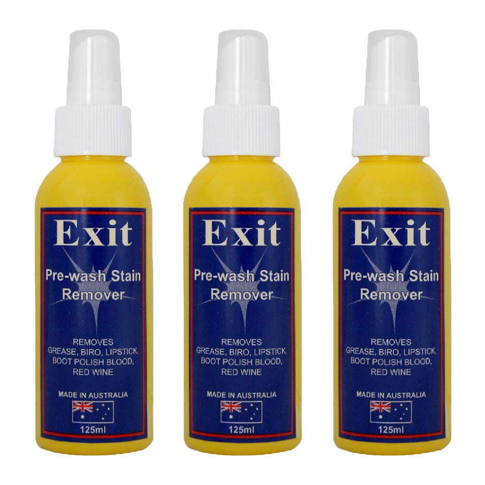 Exit Soap 125ml Spray Pre-Wash Stain Remover Grease/Red Wine Cleaner (3 Pack)