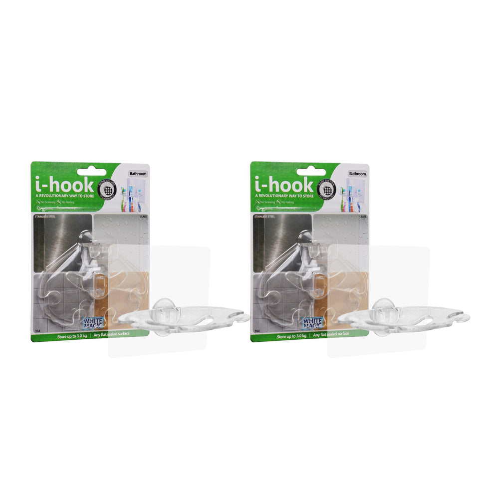 I-Hook Bathroom 10cm Suction Organiser Storage Soap/Toothbrush Holder Clear (2 Pack)