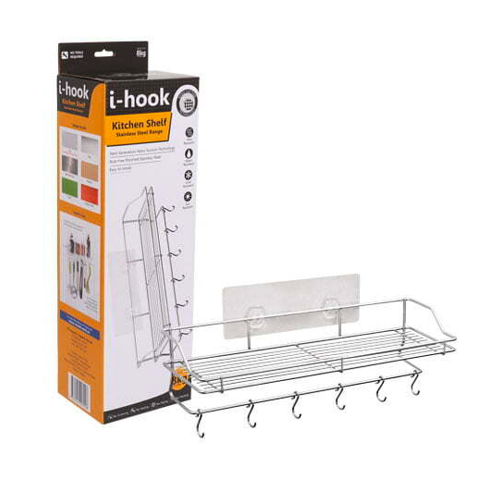 I-Hook 40.5cm Kitchen Shelf Stainless Steel Holder Organiser Wall Storage Silver