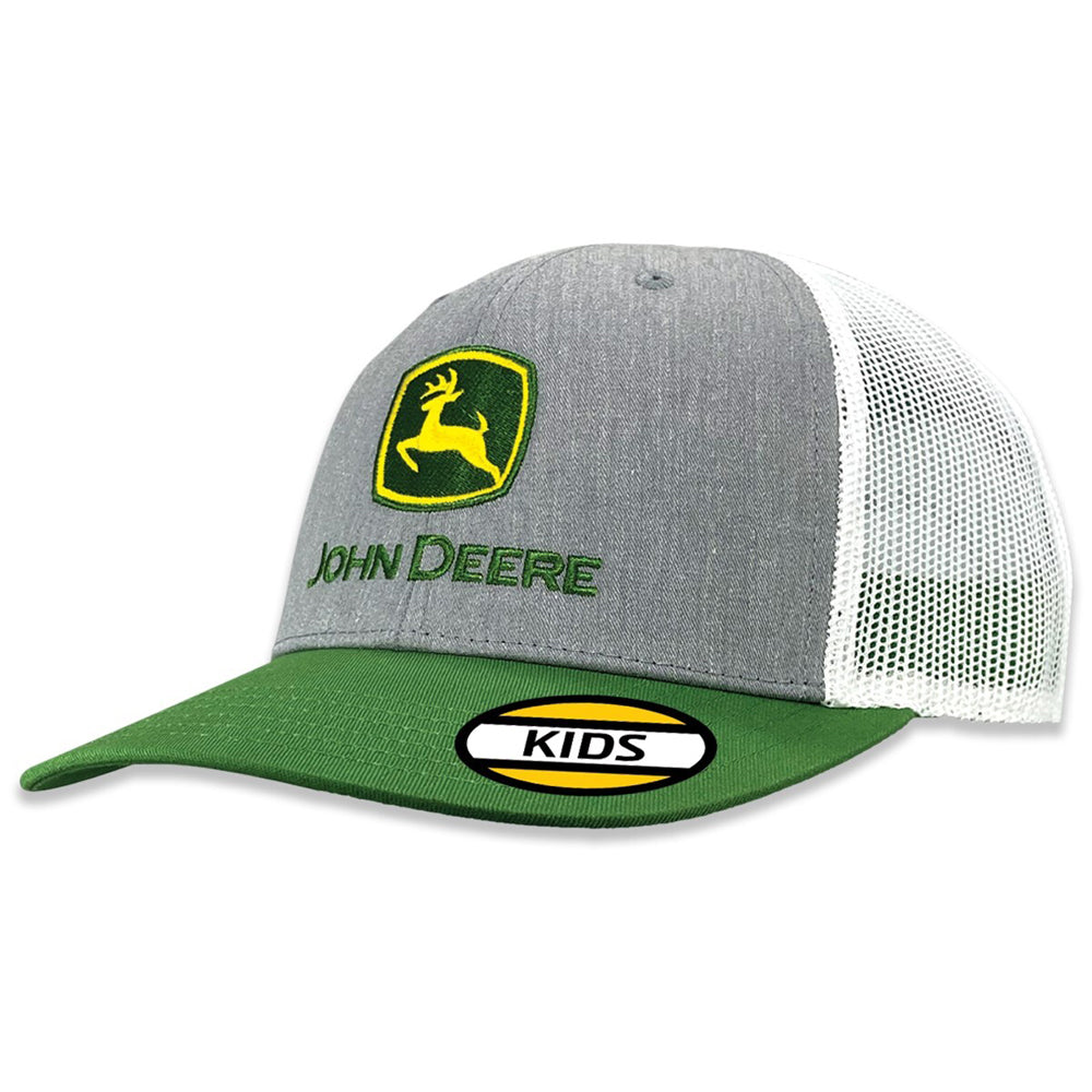 John Deere Kids Basics One Size Trucker Mesh Cap Heather Grey/Green/White