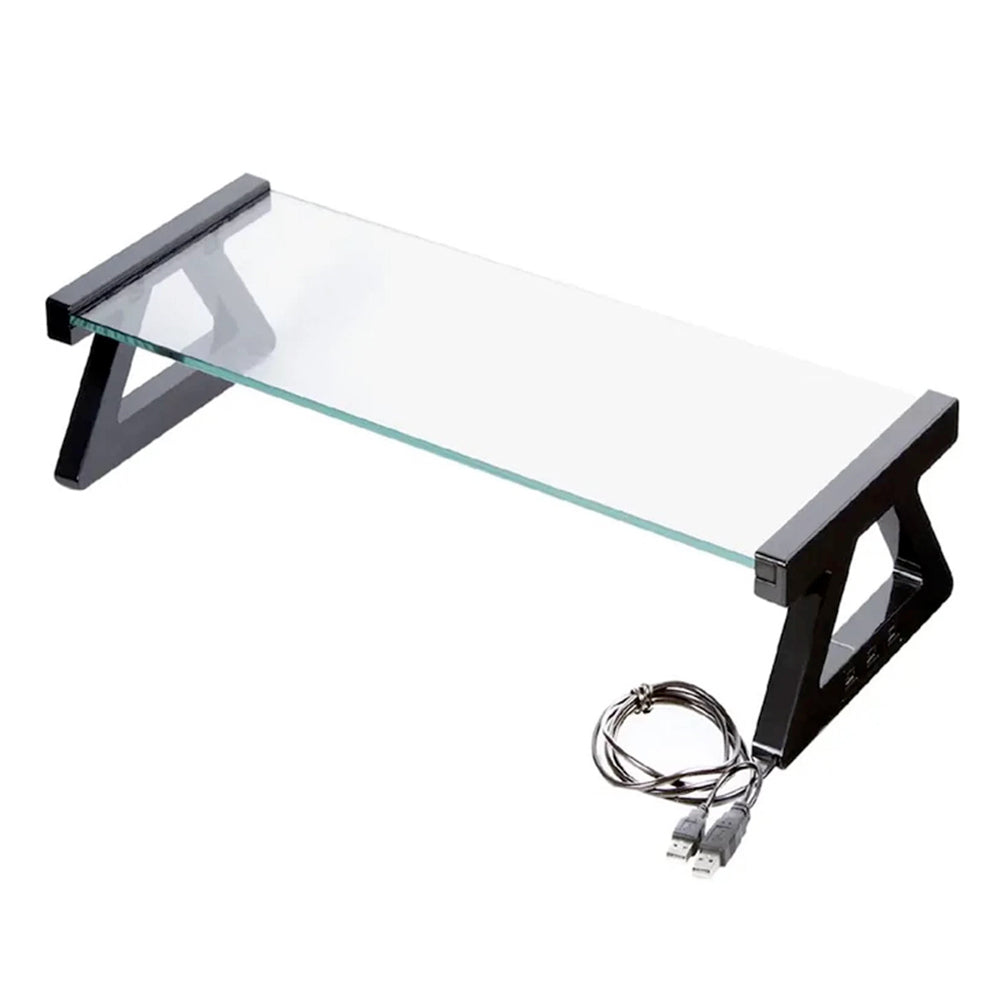 Kensington Glass Monitor Stand With USB Hub Clear Black Ergonomic