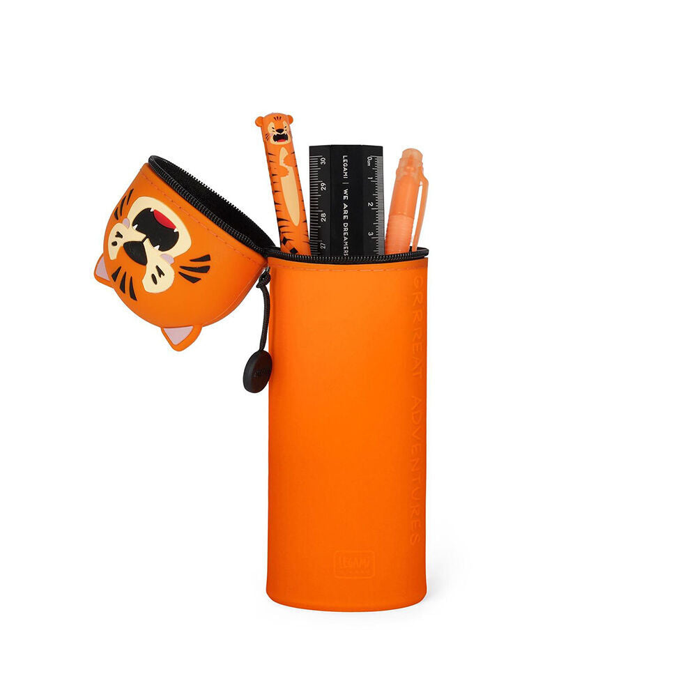 Legami 2-in-1 Silicone Pencil Case Stationery Organiser Orange Kawaii Tiger (2 Pack)