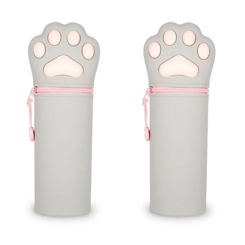 Legami 2in1 Silicone Pencil Case Stationery Organiser Grey Kawaii Kitty Paw (2 Pack)