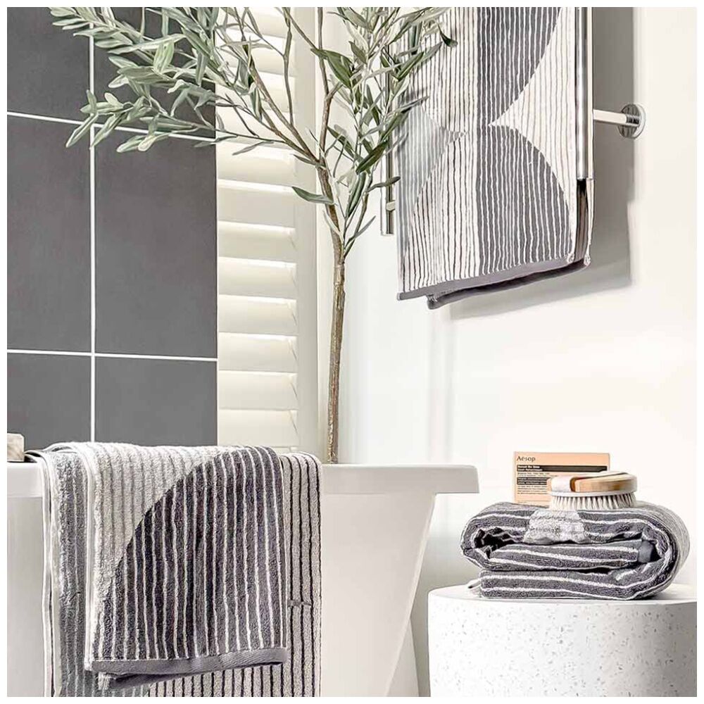 Kas Australia Oversized Harri Hand Towel 550GSM Modern Cotton Jacquard Charcoal — image 2