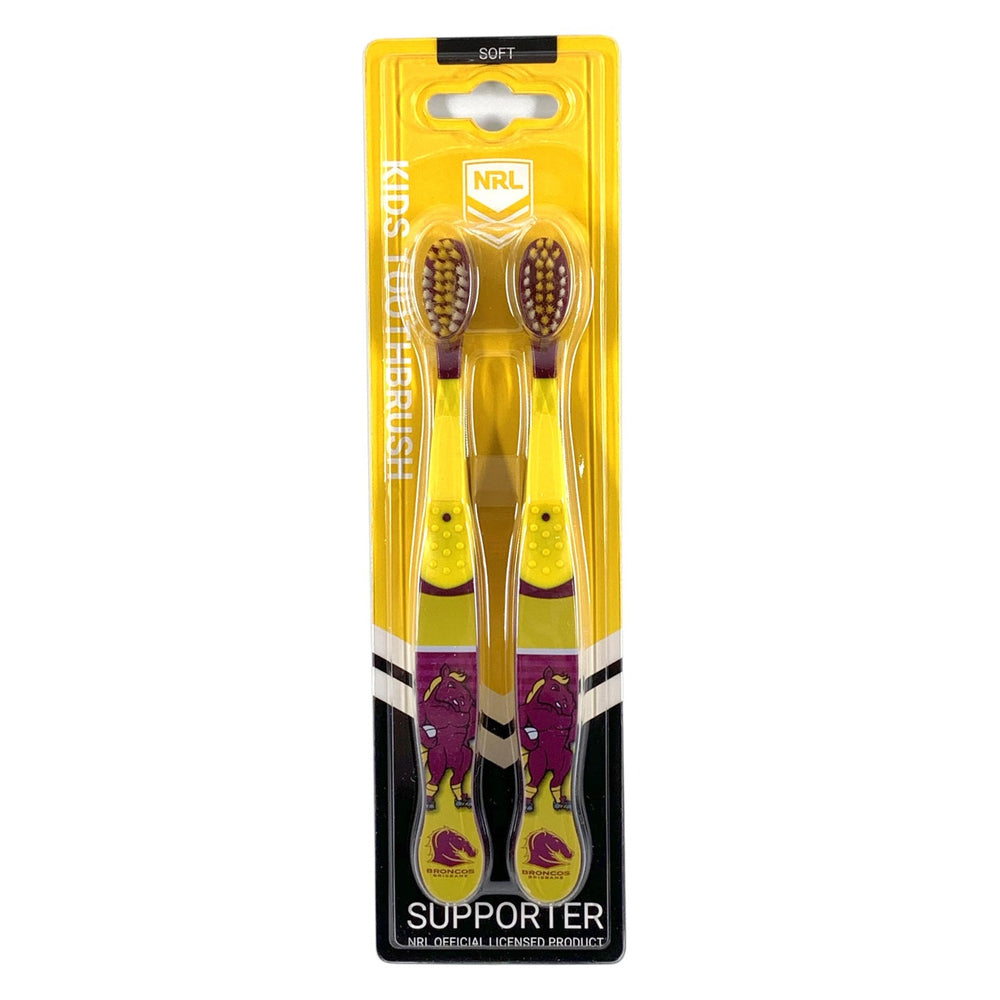 NRL Mascot Brisbane Broncos Kids/Toddler Soft Bristles Toothbrush 3y+ (2 Pieces)