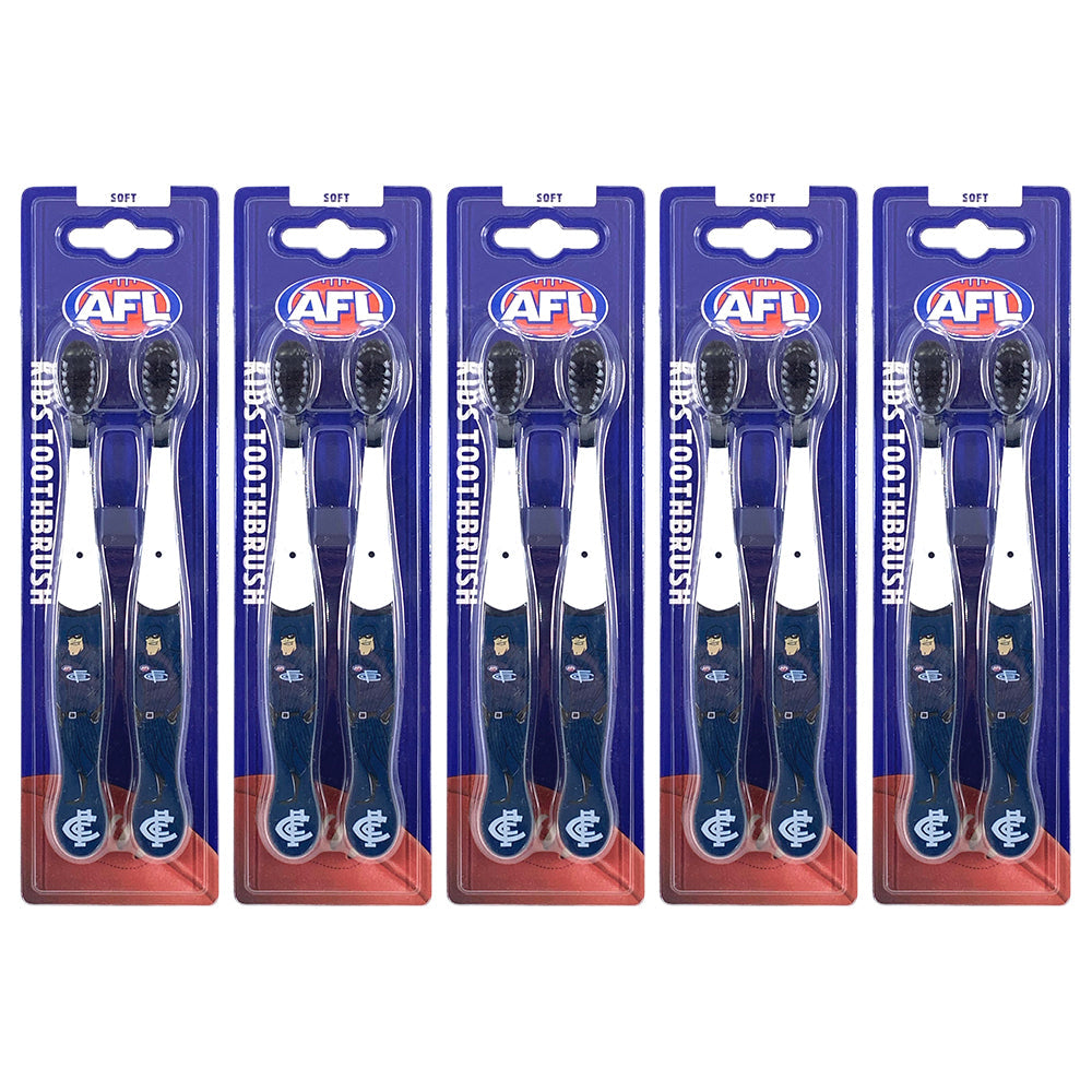 Afl 2pc AFL Mascot Kids/Children Soft Bristles Toothbrush Carlton Blues 3y+ (5 Pack)