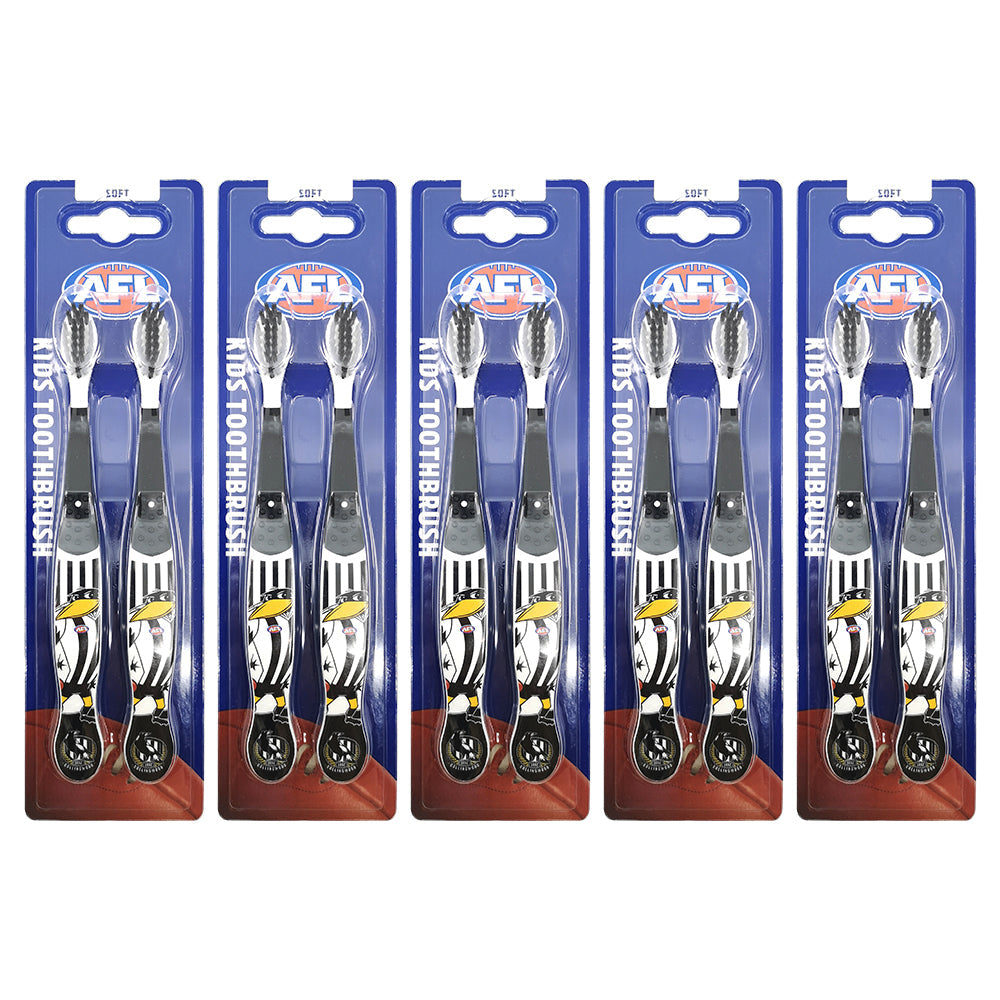 Afl 2pc AFL Mascot Kids/Children Soft Bristles Toothbrush Collingwood Magpies 3y+ (5 Pack)