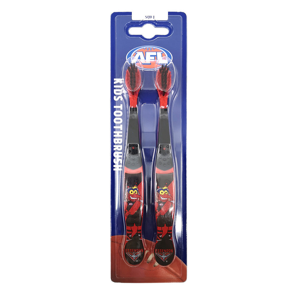 Afl 2pc AFL Mascot Kids/Children Soft Bristles Toothbrush Essendon Bombers 3y+ (5 Pack) — image 2