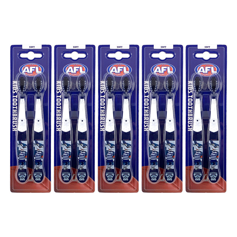 Afl 2pc AFL Mascot Kids/Children Soft Bristles Toothbrush Geelong Cats 3y+ (5 Pack)