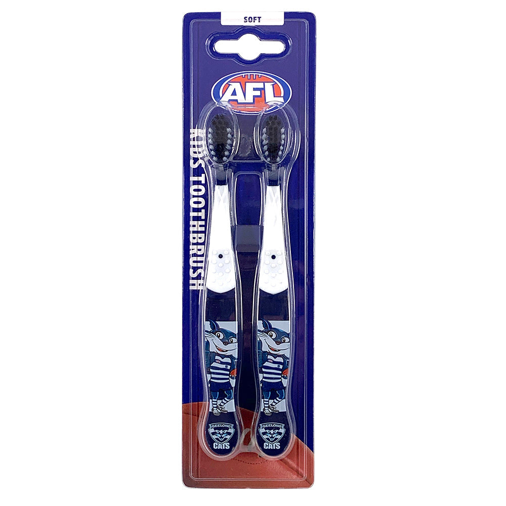 Afl 2pc AFL Mascot Kids/Children Soft Bristles Toothbrush Geelong Cats 3y+ (5 Pack) — image 2