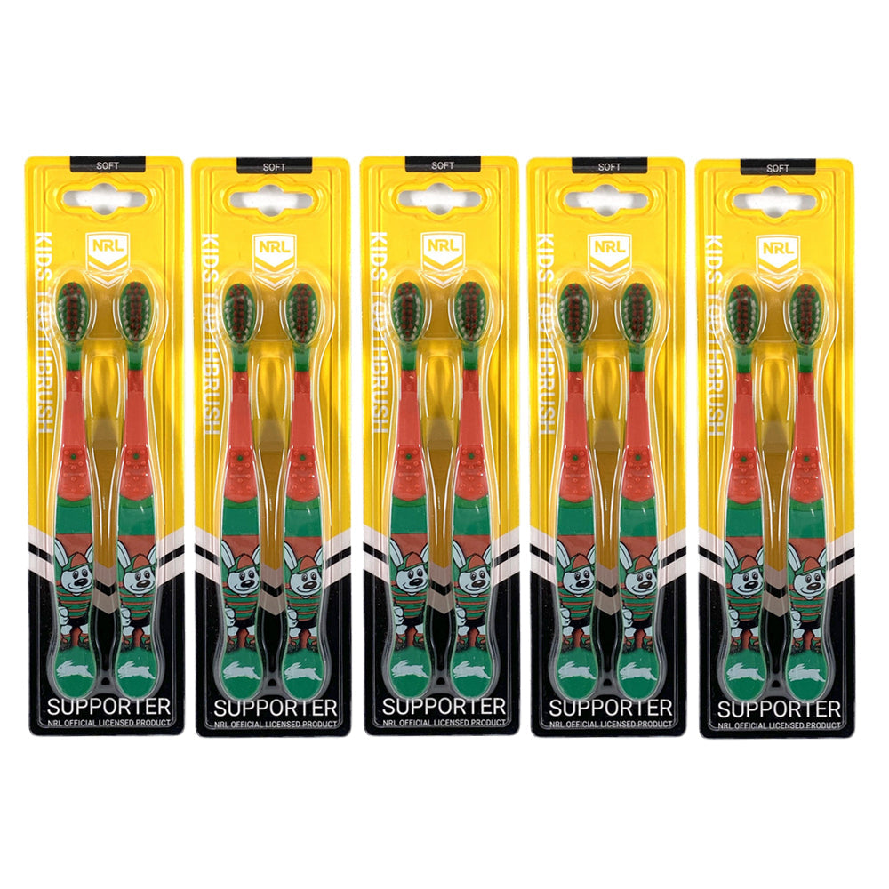 NRL 2pc NRL Mascot South Sydney Rabbitohs Kids/Toddler Soft Toothbrush 3y+ (5 Pack)