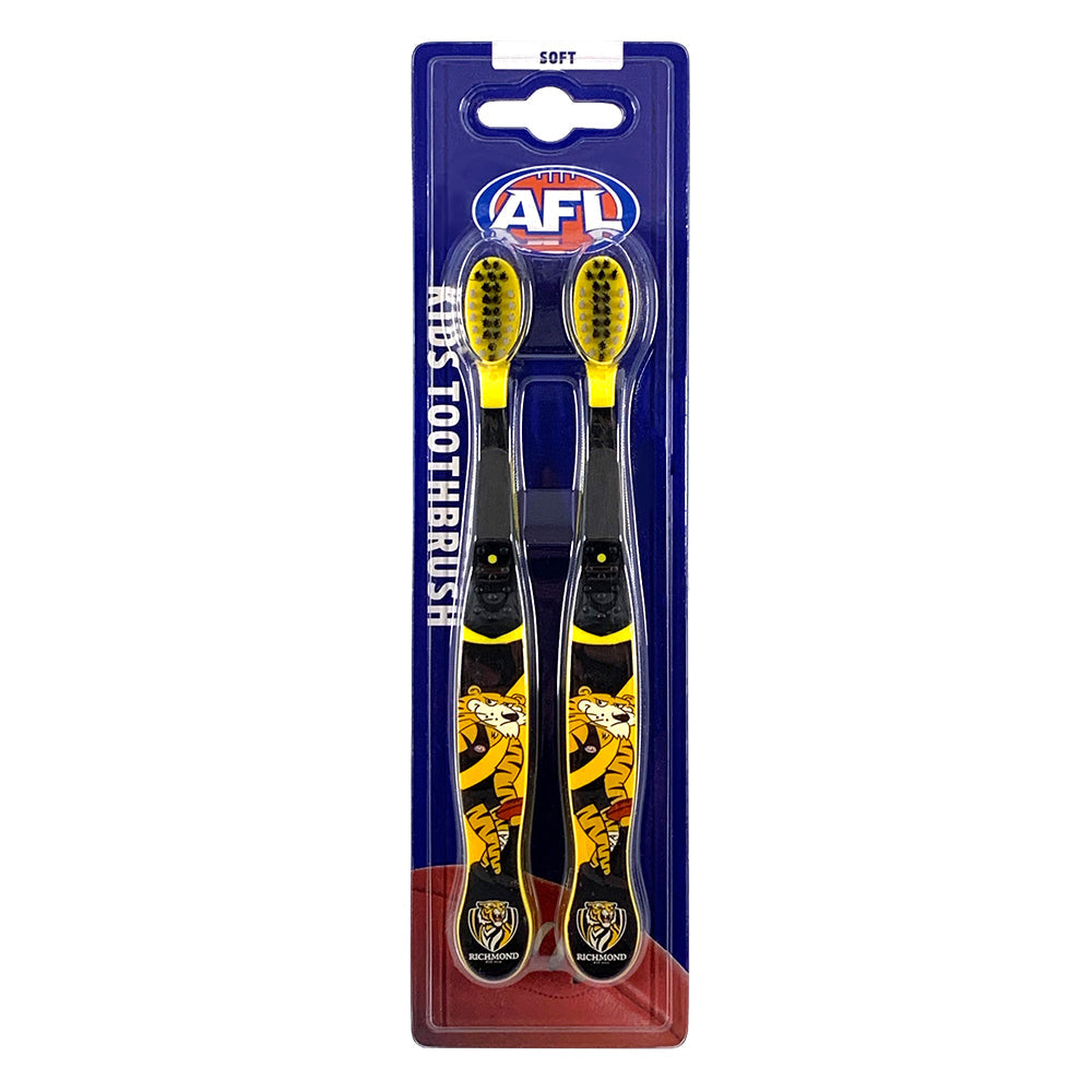 Afl Mascot Kids/Children Soft Bristles Toothbrush Richmond Tigers 3y+ (2 Pieces)