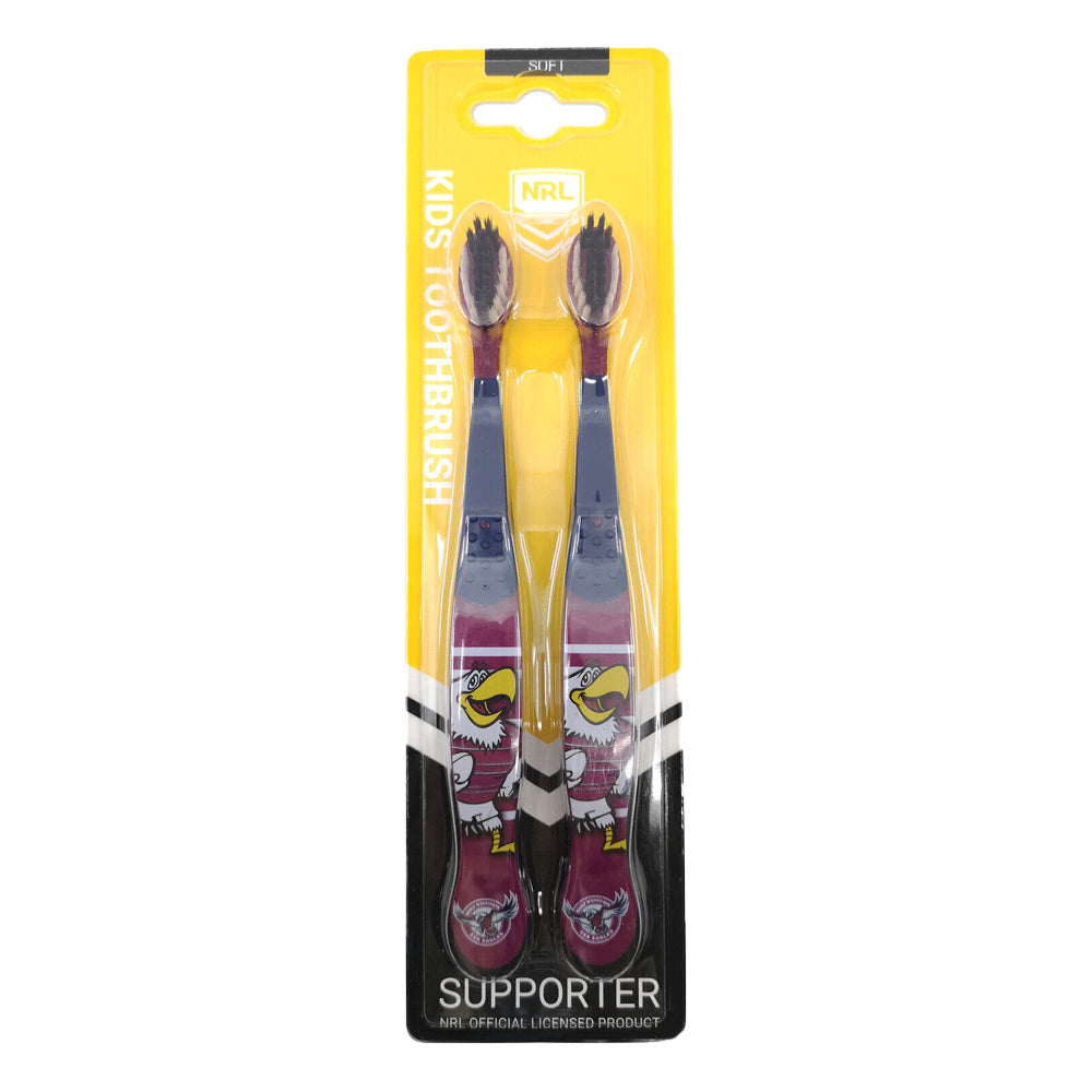 NRL 2pc NRL Mascot Manly Sea Eagles Kids/Toddler Soft Toothbrush 3y+ (5 Pack) — image 2