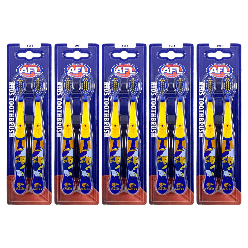 Afl 2pc AFL Mascot Kids/Children Soft Bristles Toothbrush West Coast Eagles 3y+ (5 Pack)