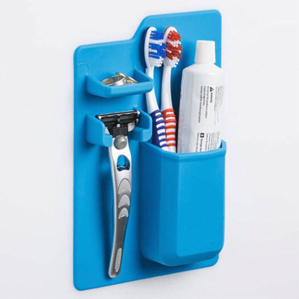 Kge Bathroom Storage Organiser Silicon Self Adhesive Toothbrush/Paste/Razor Holder