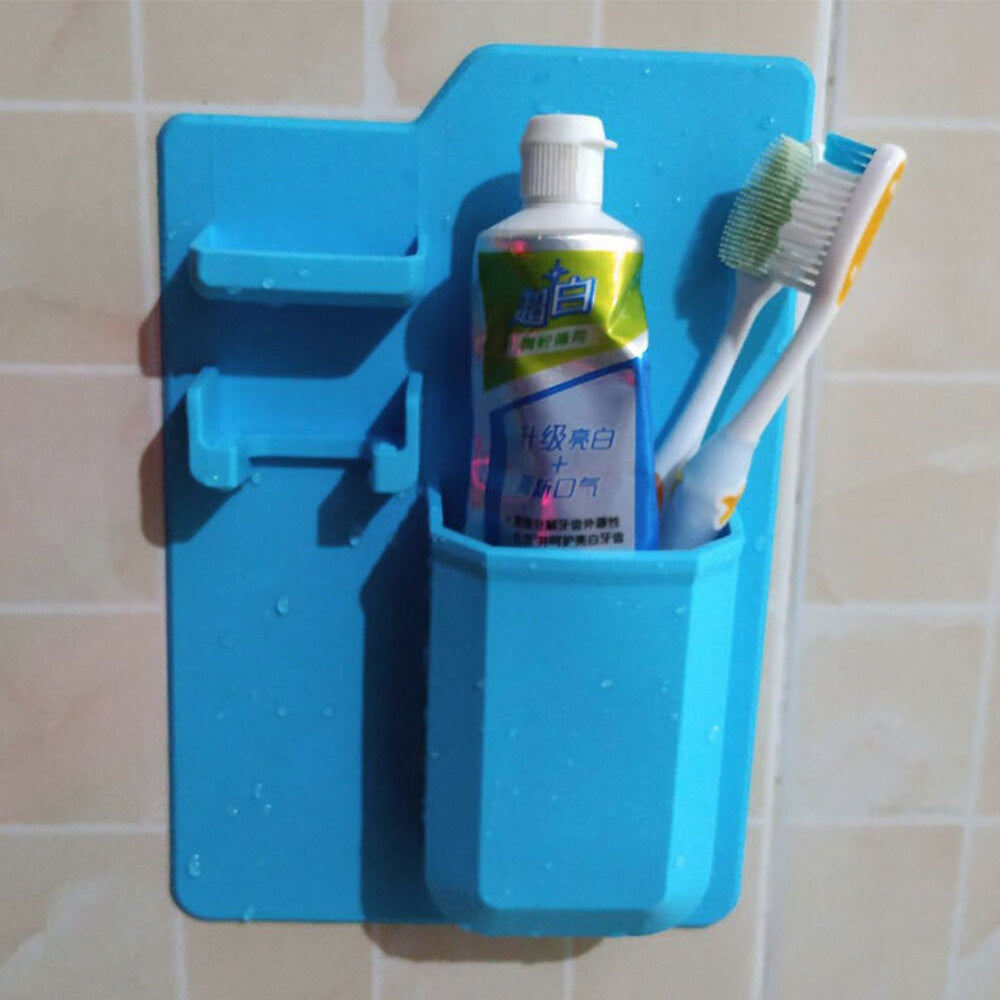 Kge Bathroom Storage Organiser Silicon Self Adhesive Toothbrush/Paste/Razor Holder — image 4