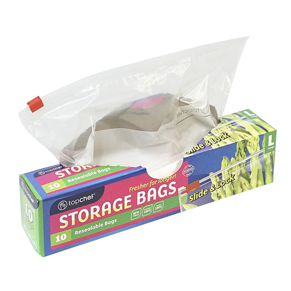 Topchef Slide & Lock Large Resealable Kitchen Food Safe Storage Bag (10 Pieces)