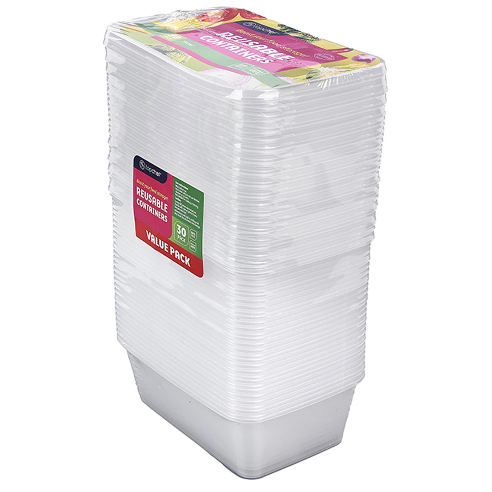 Topchef 750ml Rectangle Food Storage Container w/Lid (30 Pieces)