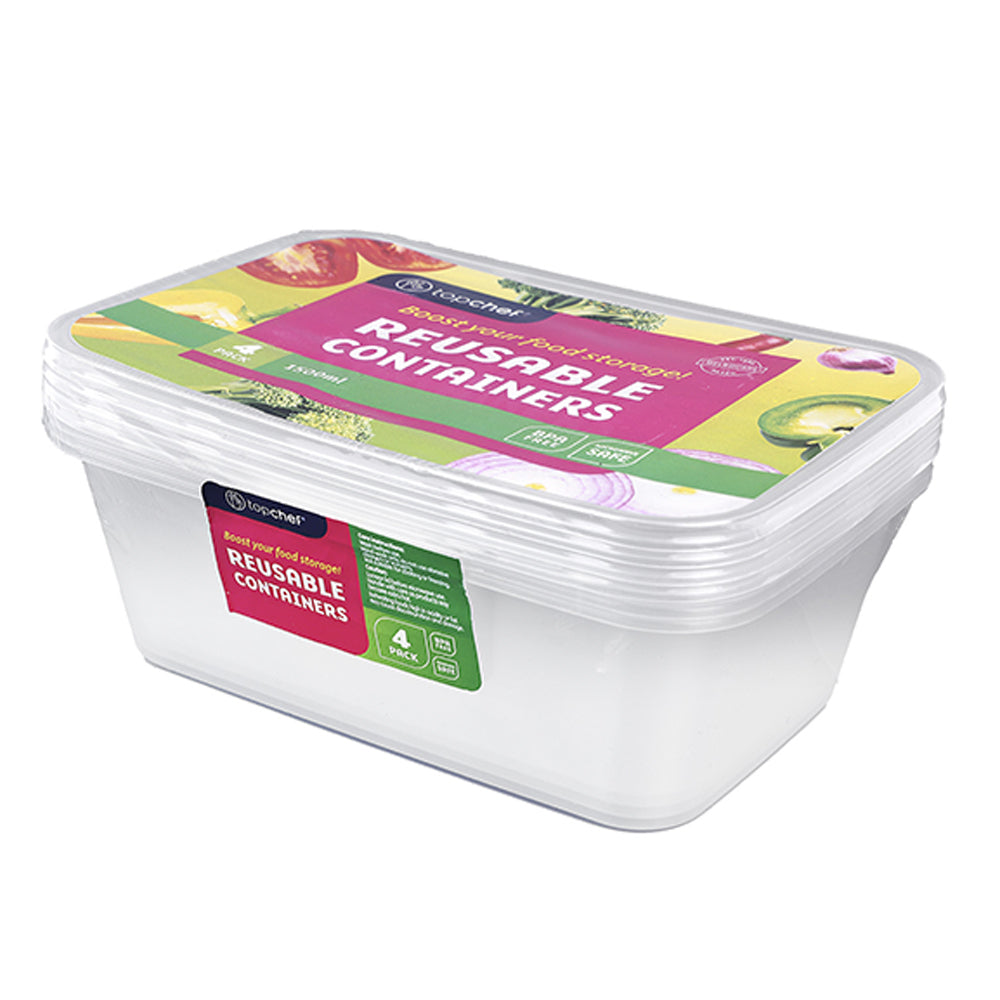 Topchef 1500ml Rectangluar Food Storage Container (4 Pieces)