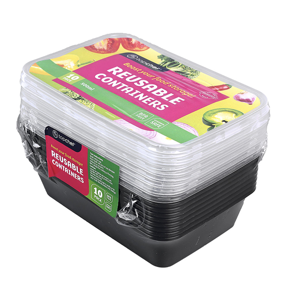 Topchef 10pc Topchef 500ml Rectangular Food Container Black (8 Pack)