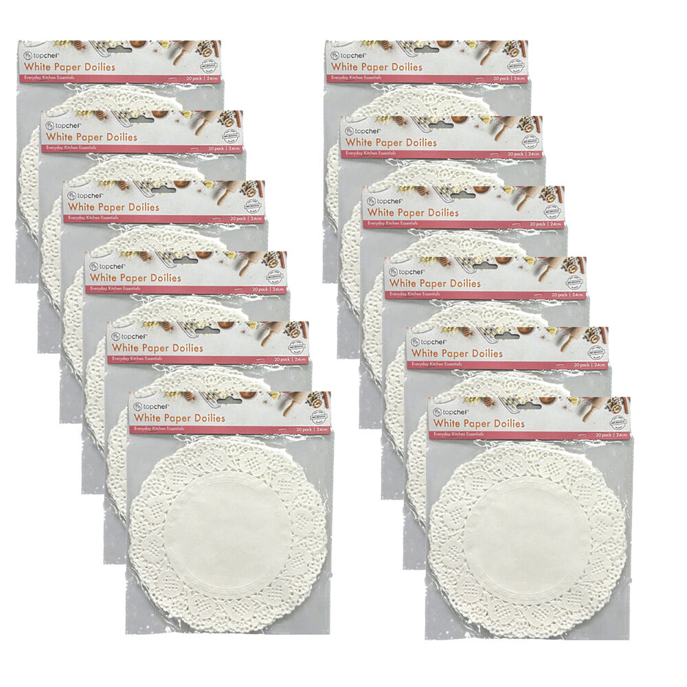 Topchef 20pc Topchef Round Paper Lace Decorative Doilies Pack 24cm White (12 Pack)