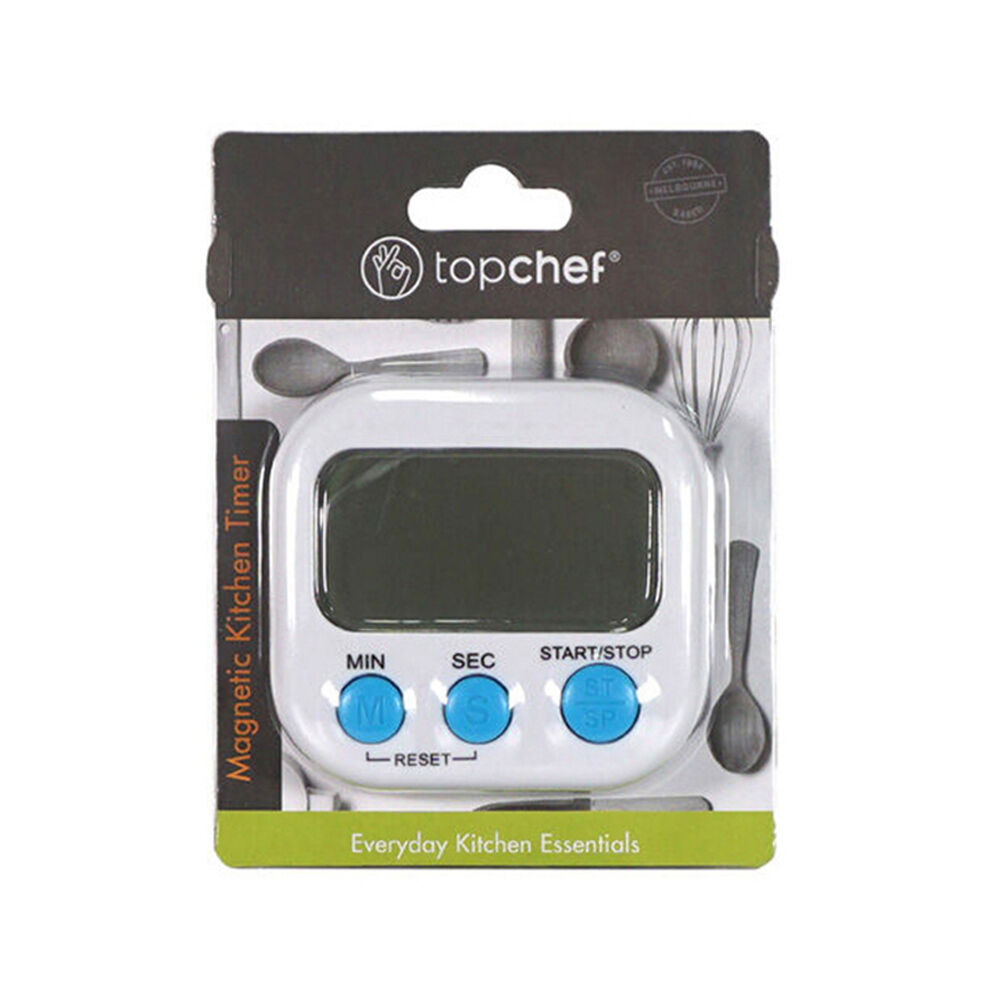 Topchef 8x7cm White Digital Kitchen Timer Stand w/ Magnetic Back