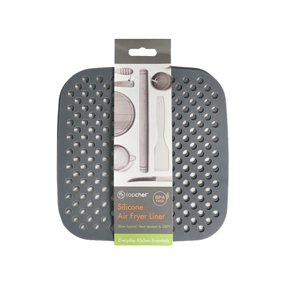 Topchef Silicone Air Fryer Liner Set Square 20cm Reusable Cooking Mat Grey (2 Pieces)