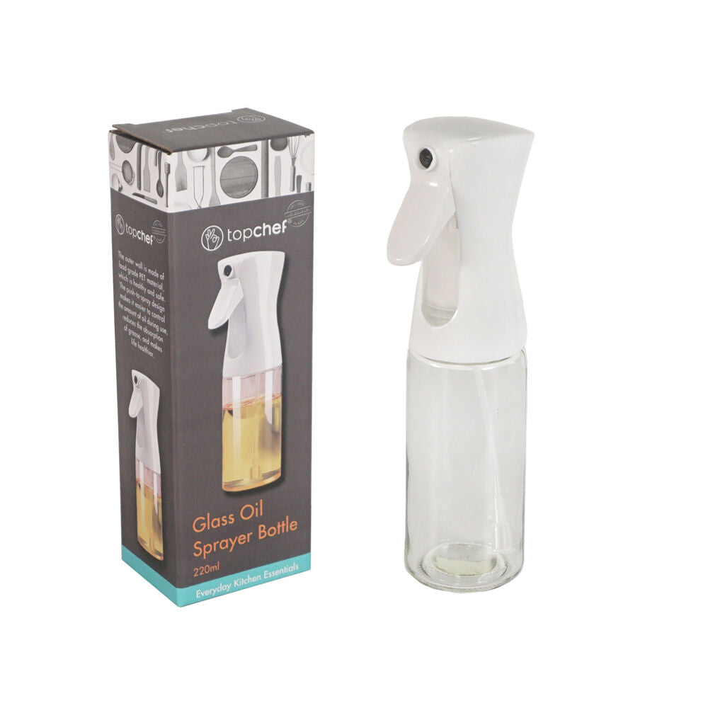 Topchef Glass Oil Sprayer Bottle 220ml Kitchen Cooking Oil Dispenser White