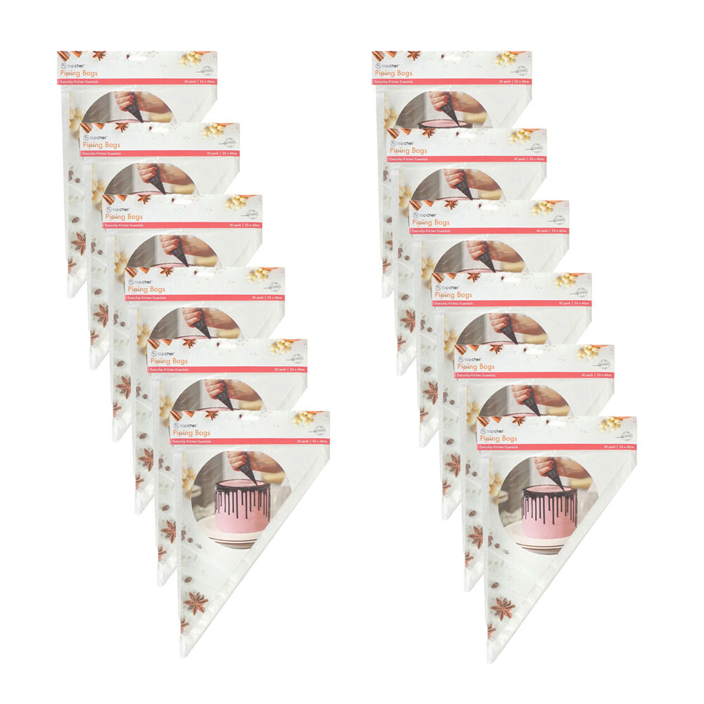 Topchef 50pc Topchef Disposable Cake Decorating Piping Bags Set 40x25cm Clear (12 Pack)