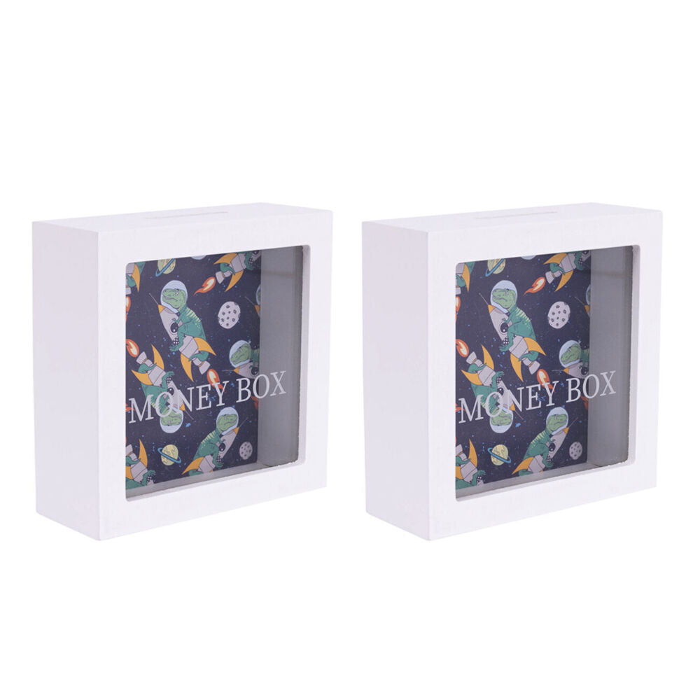 Splosh Kids Dino Clear Acrylic Money Box Coin Piggy Bank 13cm Square (2 Pack)