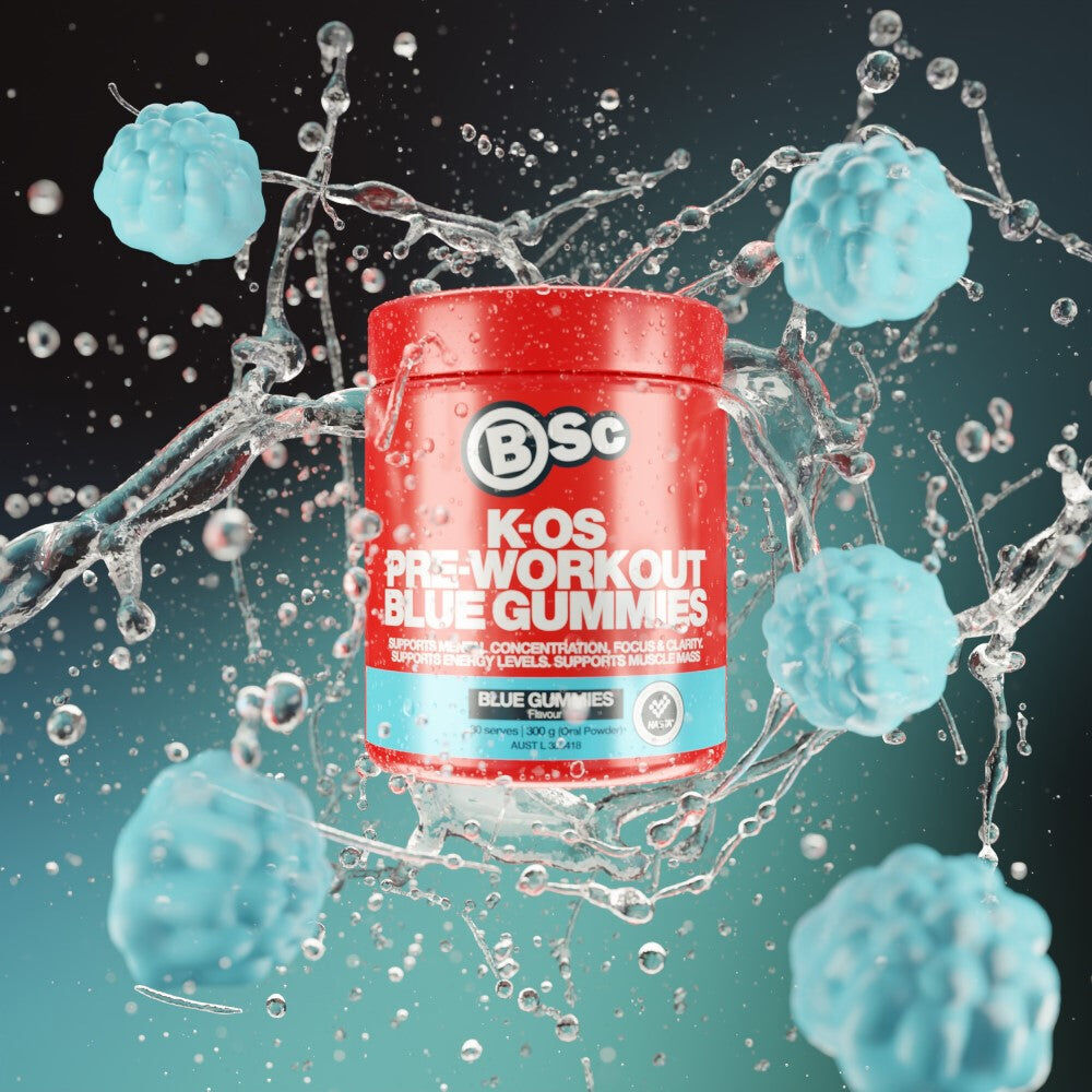 BSc 300g Blue Gummies K-OS Pre-Workout Powder Focus & Clarity 30 Serves — image 2